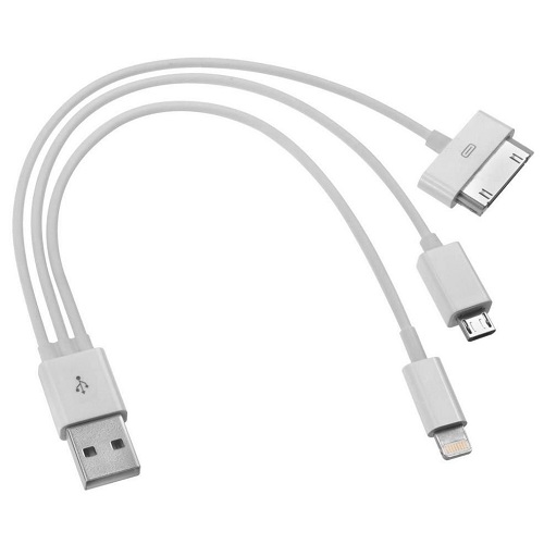 Кабель 4в1 (iPhone 5/iPhone 4/Galaxy Tab/micro USB) 0.2м, цветной, светящийся, техупаковка