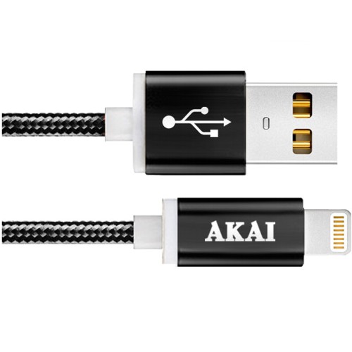 Кабель Apple для iPhone lightning AKAI CE-604, 1A тканевая оплётка, серебристый, 1 метр