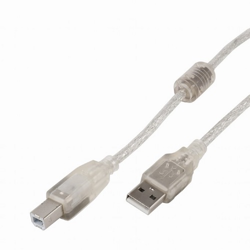 Кабель USB 2.0  A-B 2м Pro экран, феррит.кольца, прозрачный