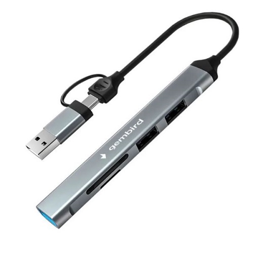 Картридер Type-C/USB-A (3.1) Gembird FD2-MSD-3, +2xUSB
