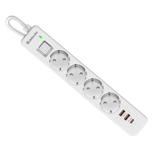 Сетевой фильтр 1,5м Defender DFS141 4 розетки USB + TypeC